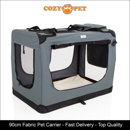 Fabric dog crate 90cm grey - fabric,